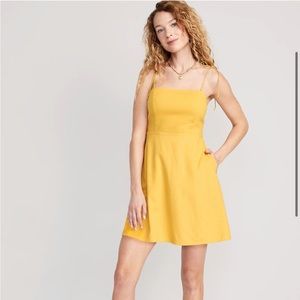 Old Navy Size M Yellow Fit & Flare Linen-Blend Dress NWT